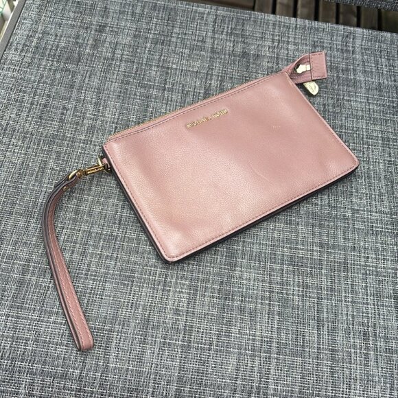 Michael Kors Blush Dark Pinkish Purple Leather Wristlet Clutch - Picture 8 of 8